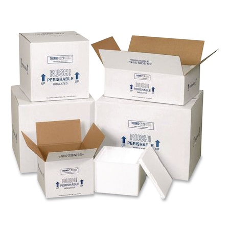 The Packaging Wholesalers Insulated Shipping Container, 1.25" Foam Insert, 12.63" x 12.63" x 10.5", White/Blue 214C