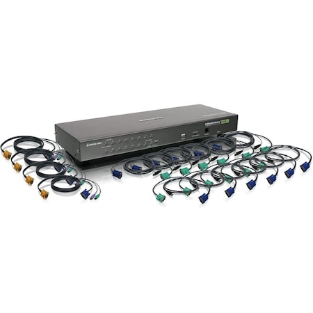 Iogear USB PS/2 Combo KVM Switch - 16 x 1 - 16 x SPHD-15 Keyboard/Mouse/Video - 1U - Rack-mountable GCS1716KIT