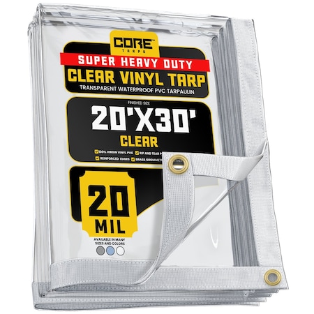 Core Tarps Tarp, 20 ft x 30 ft, 20 Mil, Clear, Polyethylene, UV Resistant CT-101-20X30