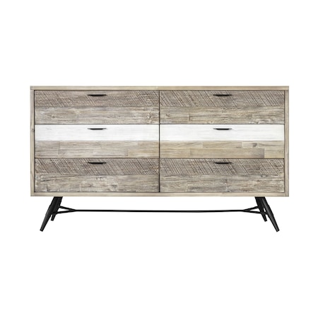 Homeroots 63" Natural and Ivory Solid Wood Six Drawer Double Dresser 518617