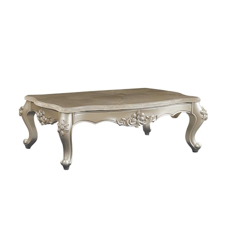 Homeroots 57" Beige Genuine Marble And Solid Wood Coffee Table 347409