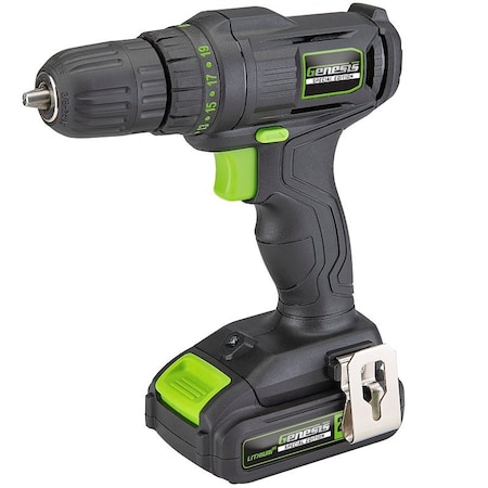 Genesis Cordless Drill and Driver, Battery Included, 20 V, 3/8 in Chuck, Keyless Chuck GLCD20CSE