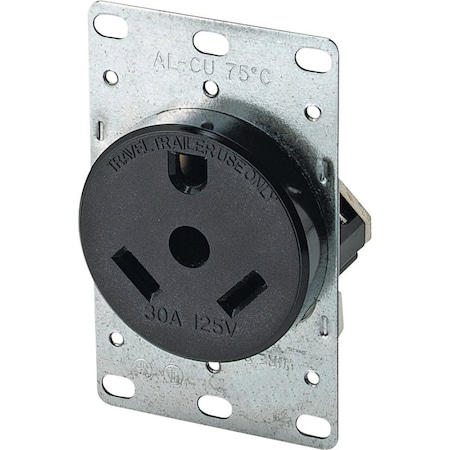 Eaton Wiring Devices Straight Blade Receptacle, TT-30R, 30 A, 125V AC, 2 Pole, 3 Wire, Flush Mount, Grounded AH1263BK-BOX