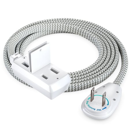 Maximm 6ft 2-Prong 360 degrees Flat Plug Braided Extension Cord, Polarized UL, Light Gray ADW-90A-23F06-16W3