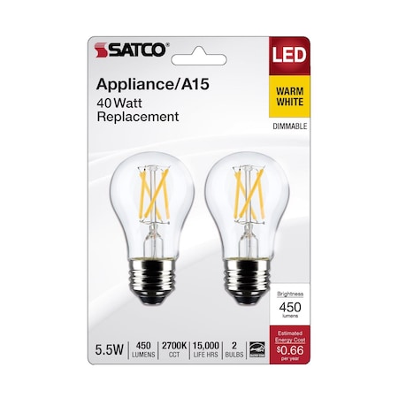 Satco Satco A15 E26 (Medium) Filament LED Bulb Warm White 40 Watt Equivalence 2 pk S21873