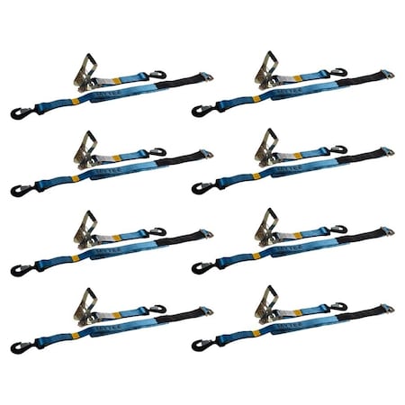 Mytee Products 2in x 8ft Axle Straps Race Car Trailer Car Hauler Ratchet Tie Down Strap w/Snap Hook, 8PK ARS28x8