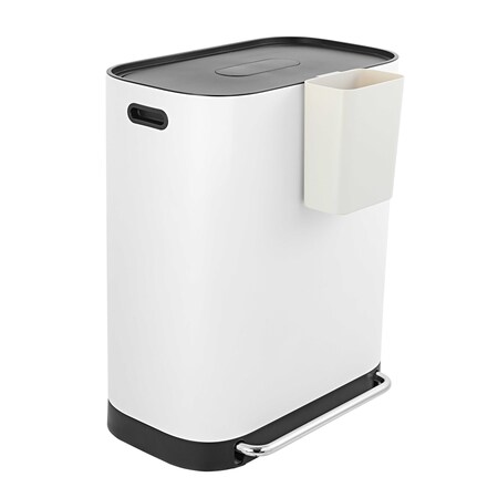 Happimess Beni Kitchen Trash/Recycling 16-Gallon Double-Bucket Step Trash Can w/ Odor Filter, Cotton White HPM1014C