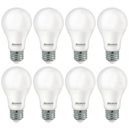 Bulbrite 9w Dimmable Frost A19 LED Light Bulbs Medium (E26) Base, 5000K Soft Daylight Light, 800 Lumens, 8PK 862720