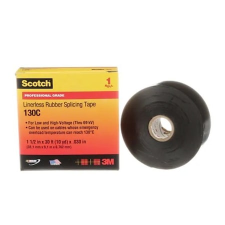 3M Linerless Rubber Splicing Tape 1-1/2 In X 30 Ft, Black, 12PK 130C-1.5X30FT
