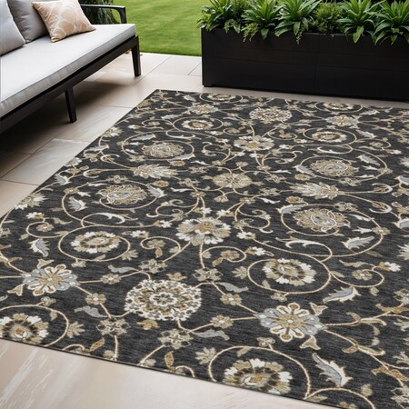 Homeroots 5' X 8' Black Brown And Ivory Moroccan Washable Indoor Outdoor Area Rug 605146