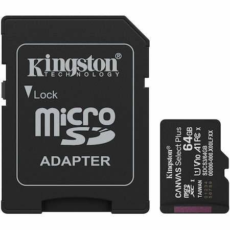Kingston Canvas Select Plus 64 GB Class 10/UHS-I (U1) V10 microSDXC - 100 MB/s Read SDCS364GB