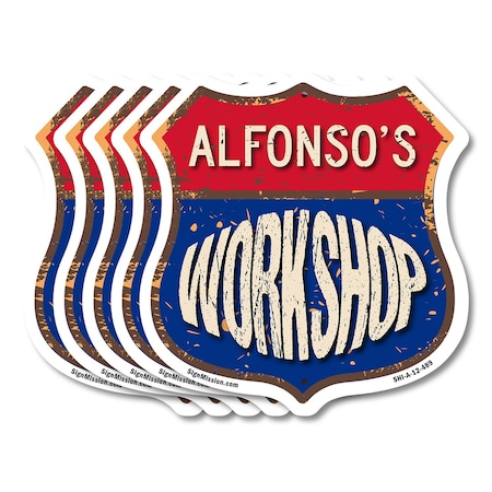 Signmission Alfonso's Workshop, 12 inch X 12 inch, Aluminum Metal Sign, 5PK SHI-A-5Pack-12-489-ALFONSO