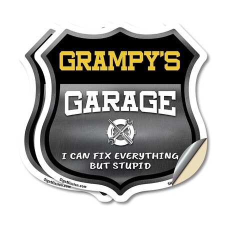 Signmission Grampy's Garage I Can Fix Everything But Stupid, 18 inch X 18 inch, Vinyl Decal, 2PK SHI-D-2PACK-18-490-GRAMPY