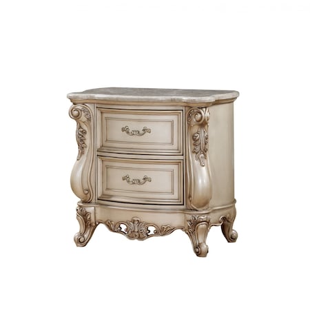 Homeroots 32" Antiqued White Two Drawers Mirrored Nightstand 347174