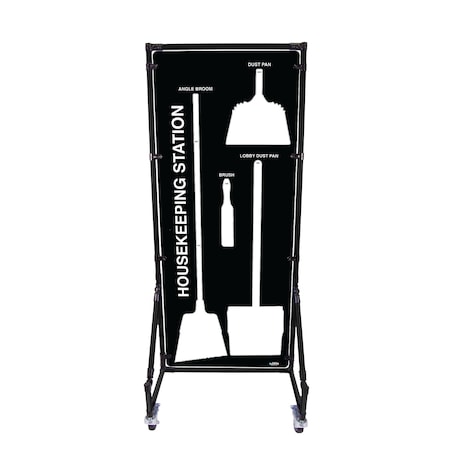 5S Supplies Housekeeping Shadow Board Broom Station V16, Black / White, Kit HSB-V16-BLACK/WHITE-KIT