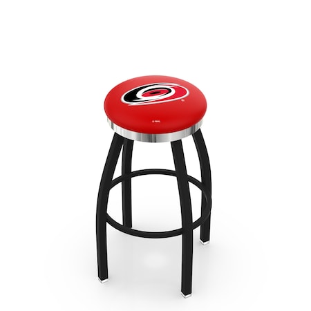 Holland Bar Stool Co 36" Blk Wrinkle Carolina Hurricanes Swivel Bar Stool, Chrome Ring L8B2C36CarHur