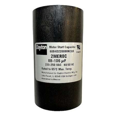Dayton Motor Start Capacitr, 88-108 MFD, 220-250V 2MER8