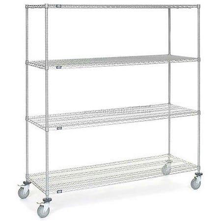 Global Industrial Nexel 4 Shelf Truck, Chrome, 60"W x 18"D x 80"H, ESD Polyurethane Casters, 4 Swivel, 2 Brake B2351620