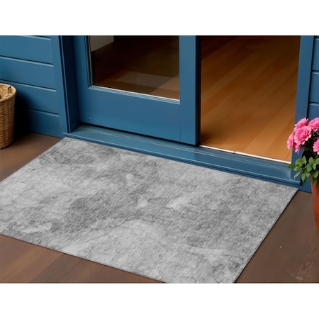 Homeroots 3' X 5' Gray Silver And Charcoal Nautical Washable Indoor Outdoor Area Rug 581737