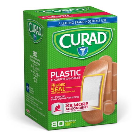 Medline CURAD Plastic Adhesive Bandage, Assorted Sizes, 80 Bandages/Box, 24PK CUR45157RB