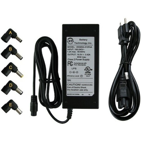 Battery Technology 65W Universal Ac Adapter For Various Acer, Asus, Compaq, Fujitsu, AC-U65W-5X