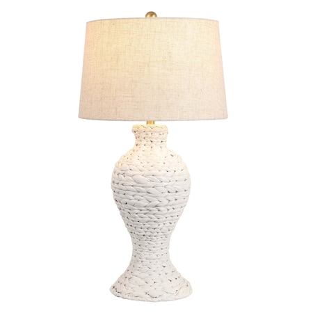 Jonathan Y Elicia 31 in. Coastal Bohemian Hand Woven Water Hyacinth Urn LED Table Lamp, White JYL1015D