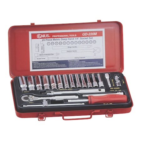 Genius Tools 20PC 1/4in Dr. Deep Hand Socket Set GD-220M
