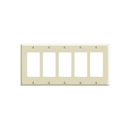 Leviton Decora Wallplate, Standard Size, Gang 5, Ivory 80423-I