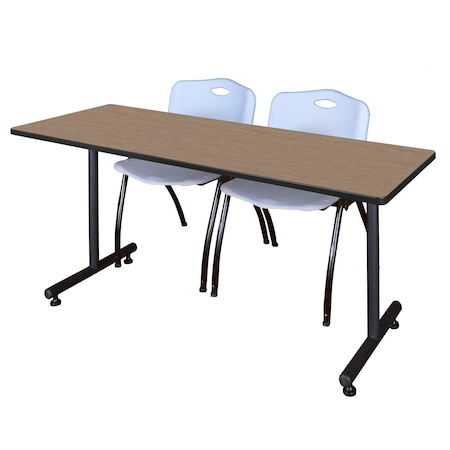 Regency Kobe T-Base Training Seminar Table W/ 2 M Stack Chairs, 60 in W, 24 in L, Noble Oak MKTRCT6024NO47GY