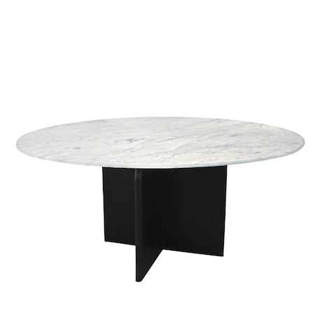 Homeroots 60" White and Black Marble and Solid Wood Pedestal Base Round Top Dining Table 544746