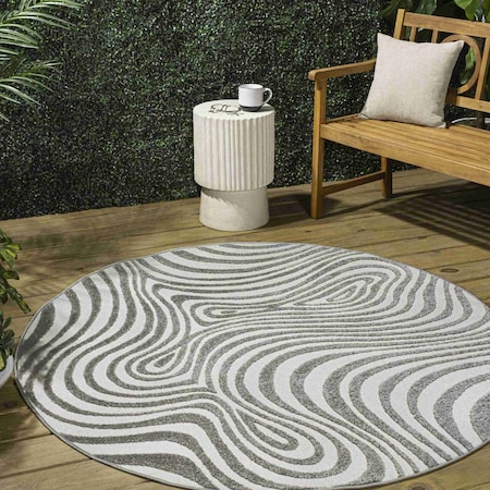 Jonathan Y Maribo High-Low Abstract Groovy Striped Gray/Ivory 9 ft Round Indoor/Outdoor Area Rug SCN103B-9R