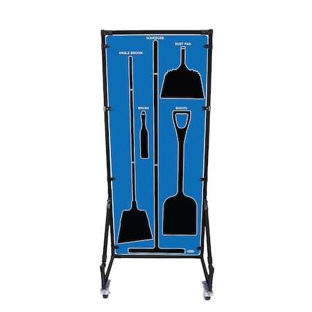 5S Supplies Housekeeping Shadow Board Broom Station V5, Blue / Black Shadows, No Broom + Stand, No Text HSB-V5-BLUE-BO-STAND-NO TEXT