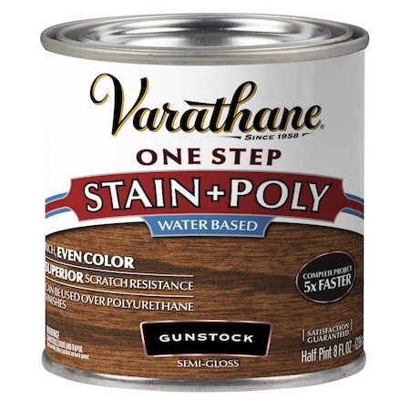 Varathane One Step Water-Based Wood Stain and Polyurethane, Weathered Gray, 1/2 Pint 384365