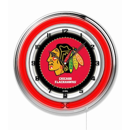 Holland Bar Stool Co Chicago Blackhawks Double Neon 19" Clock, NHL Clk19ChiHwk