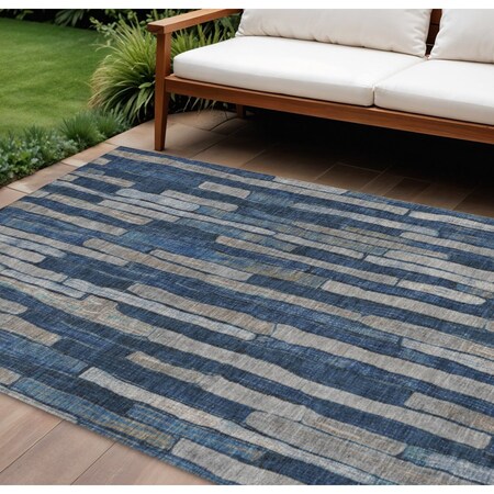 Homeroots 9' X 12' Navy Blue And Denim Blue Striped Washable Indoor Outdoor Area Rug 608956