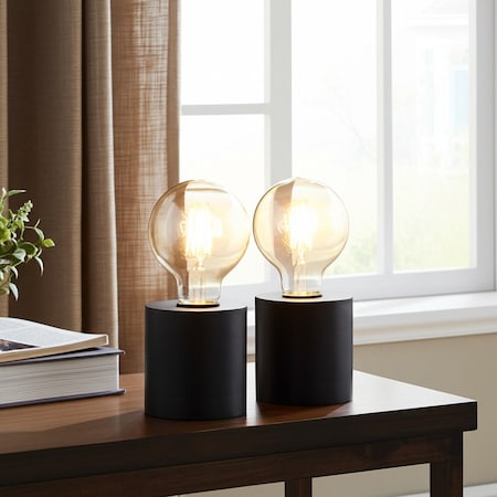 Homeroots Set of Two 7" Black Metal Lantern Bedside Lamp LED With Clear Novelty Shade 571655