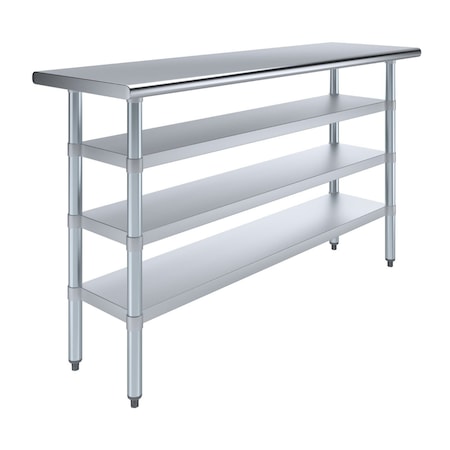 Amgood 18in D x 60in L Stainless Steel Table, Three Undershelves AMG WT-1860-3SH-Z