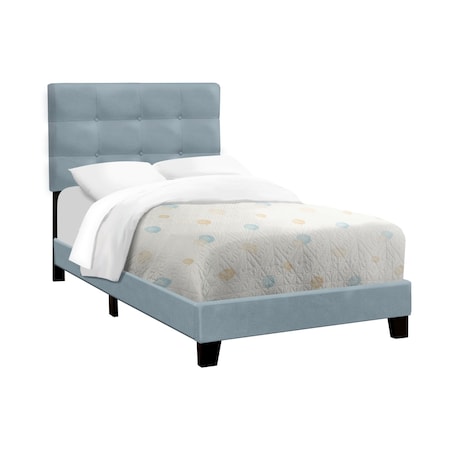 Monarch Specialties Bed, Twin Size, Upholstered, Frame Only, Youth, Teen, Juvenile, Light Blue Velvet, Transitional I 5919T