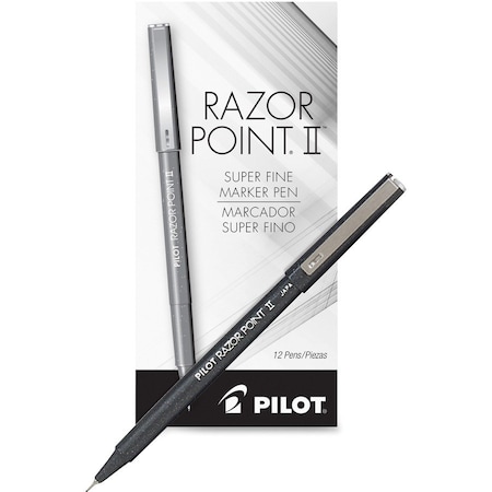 Pilot Razor Point II Marker Pen, Super Fine, Black Ink, Dozen 11009