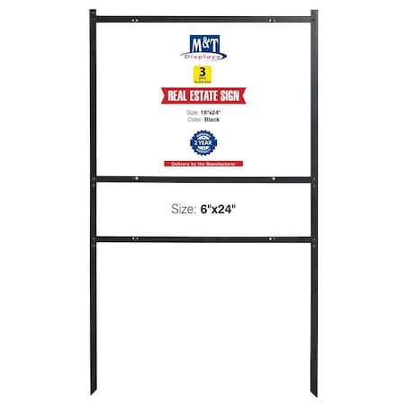 M&T Displays Real Estate Yard Sign, Open House Sign, Landscape 24x18 Inch 42 Tall Black Metal-3 Pack URESB0H124X9003