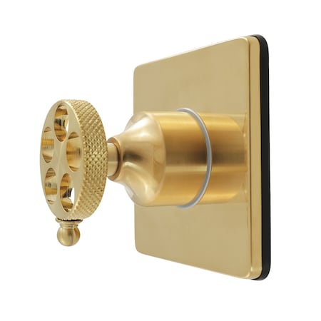 Kingston Brass Single-Handle Six-Way Diverter Valve with Knurled Handle and Square Trim Kit, Brushed Brass KS4047RKX
