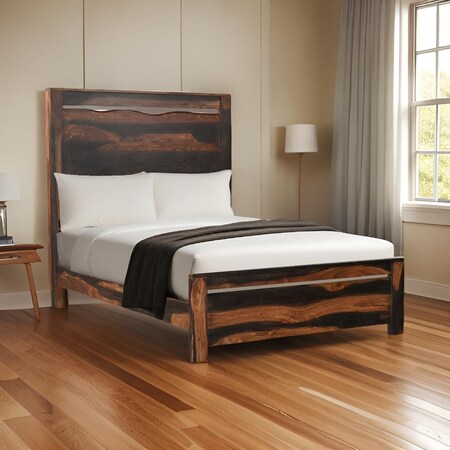 Homeroots Dark Brown Live Edge Solid Wood Queen Bed Frame 551633