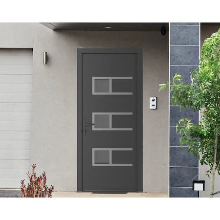 Vdomdoors Front Exterior Prehung Metal-Plastic Door, Manux 8933 Antracite Grey, Office Commercial and Residen MANUX8933EXD-ANT-W30xH80-RH