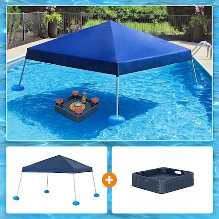 Sunjoy Pool Gazboe with  36in Wicker floating pool tray-Navy A109900201