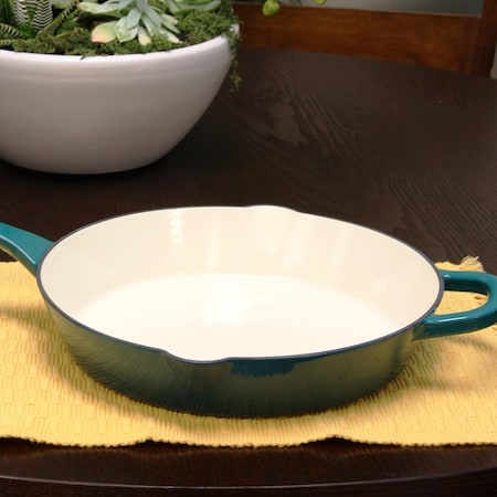 Crock-Pot Crock Pot Artisan 12 in. Round Enameled Cast Iron Skillet in Teal Ombre 126356.01