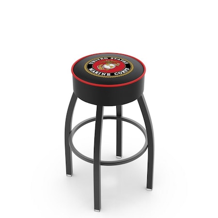 Holland Bar Stool Co 25" 4" U.S. Marines Cushion Seat, Blk Wrinkle Base Swivel Bar Stool L8B125Marine
