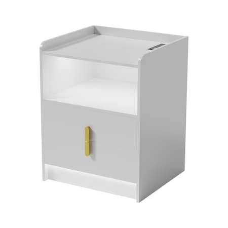 Homeroots 18" White Wood Lighted Two Drawer Nightstand with USB Port and Integrated Tech 564931