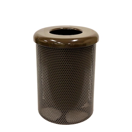 Mytcoat Trash Receptacle, Flat Lid, Liner, 32 Gal, Brown, Punched Steel, Industry Standard Coating 804383
