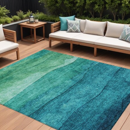 Homeroots 8' X 10' Teal Blue And Green Abstract Washable Indoor Outdoor Area Rug 618163
