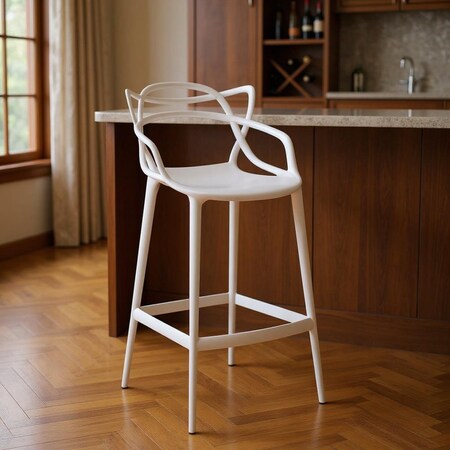 Homeroots 31" White Heavy Duty Plastic Bar Height Bar Chair 520286